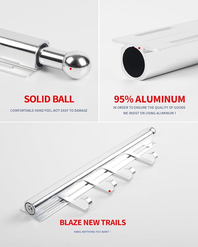 12 inch Valet Rod for Closets Pull Out Closet Valet Rod Slide Out With 4 Hooks Silver Pull Out Clothes Hanger