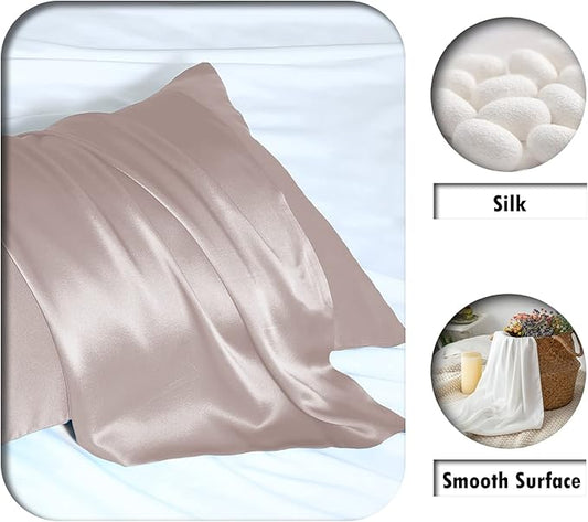 Mulberry Silk Pillowcase for Hair and Skin Pillow Case with Hidden Zipper Soft Breathable Smooth Cooling Silk Pillow Covers for Sleeping (Apricot Gray, King（20"X 36"）)