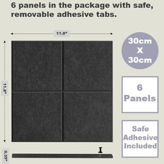 Cork Board 24 x36 Alternative - 6 Pack Felt Wall Tiles with Safe Removable Adhesive Tabs, Cork Boards for Walls Cork Board for Home Office Pin Board Tack Board - Black