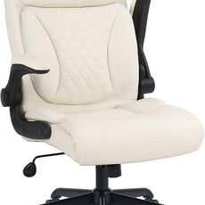 Youhauchair Executive Office Chair, Ergonomic PU Leather Computer Desk Chair with Lumbar Support, Flip-up Armrests and Adjustable Height, for Home Office, Beige
