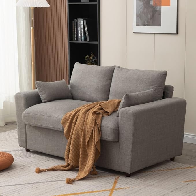 Panana Modern 2 and 3 Seats Loveseat Sofa Couch with Storage, Small Love Seat Couches for Living Room, Bedroom, Apartment, Office (Light Gray Linen Fabric, 2 Seater)