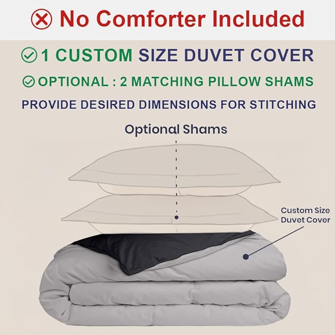 Kotton Culture Custom Duvet Cover-100% Egyptian Cotton Sateen 600 Thread Count Soft Breathable Durable Customizable Comforter Cover(Desired Dimensions)-Zipper Closure & 7 Internal Ties-Night's Shadow