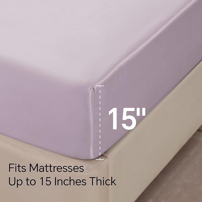 BEDELITE Satin Sheets Twin XL Size Bed Set, Luxury Soft Lavender Silky Sheets for Hair and Skin, Similar to Silk Bed Sheets Set 3 Pieces with 1 Deep Pocket Fitted Sheet, 1 Flat Sheet, and 1 Pillowcase