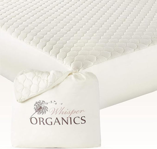 100% Cotton Organic Mattress Protector - Breathable & Cooling Mattress Protector Queen Size - Premium 300GSM Quilted and Noiseless Machine Washable Organic Cotton Mattress Protector (Ivory, Cal King)
