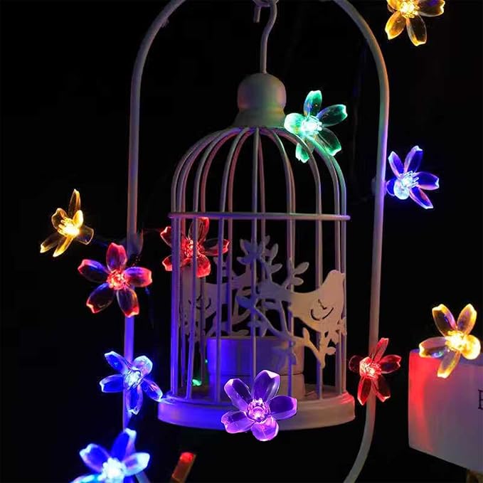 Battery Operated and USB Plug in Fairy Flower String Lights, 9.8 ft 30 LED Cherry Blossom 8 Modes Timer Indoor Bedroom Party Wedding Garden Christmas Easter Tree Hanging Decorations (Multi Color)