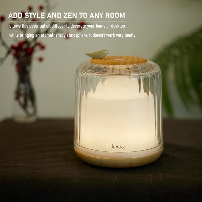 Essential Oil Diffusers, Glass and Real Wood Base Ultrasonic Aromatherapy Diffuser Aroma Defusers for Home Large Room 230ml with Bluetooth Speaker Music Player Colorful Led Light