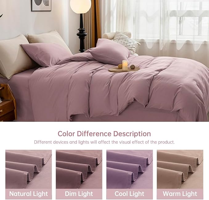 JELLYMONI Pink Duvet Cover Full Size - 100% Washed Cotton Linen Like Textured Comforter Cover, 3 Pieces Breathable Soft Bedding Set with Zipper Closure (Dusty Pink, Full 80"x90")
