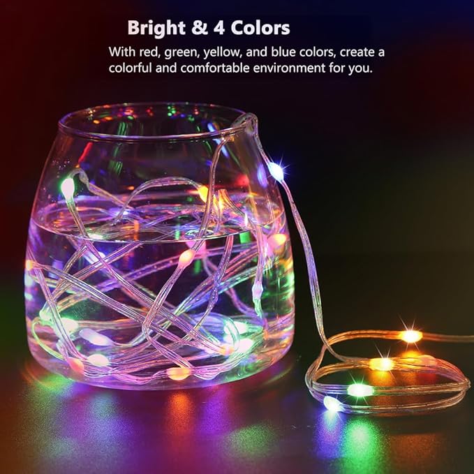 16.5ft Battery Operated String Lights (2 Pack), 50 LED Fairy String Lights Battery Powered with Remote & Timer for Indoor Outdoor Christmas Trees Wreath Decoration Bedroom Patio - Multicolor
