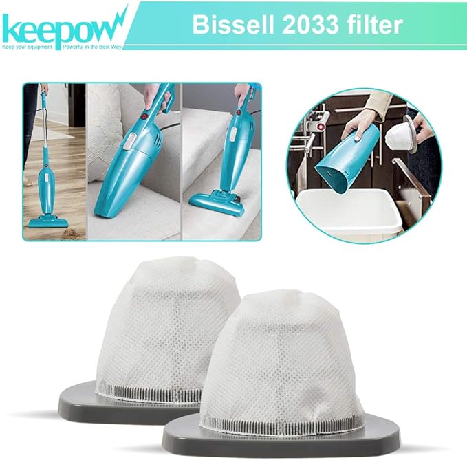 KEEPOW 2033 Vacuum Filter Compatible with Bissell Featherweight Stick Lightweight Bagless Vacuum 2033, 20331, 20333, 20336, 20339, 2033M (8 PACK)
