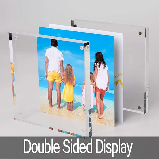Meetu Acrylic 4x4 Picture Frame Clear Two Sided Desk Photo Frame Magnetic Frame Inner Size 3x3 with Gift Pack for Display Family Pictures Baby Photos Friends Pictures or Pet Dog Picture（2 Pack）
