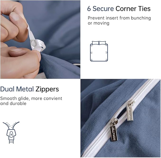 JELLYMONI Blue Duvet Cover King Size - 100% Washed Cotton Linen Like Textured Comforter Cover, 3 Pieces Lightweight Soft Bedding Set with Zipper Closure (Blue, King 104"x90")