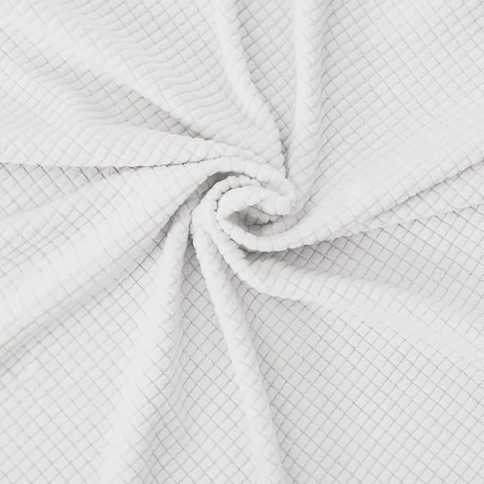 Easy-Going Stretch Bed Headboard Slipcover, Small Square Jacquard Furniture Cover, Dustproof Protector Cover for Bedroom Decor (Full,White)