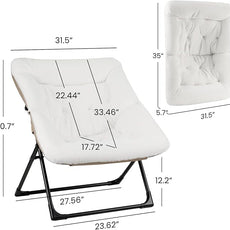 Comfy Saucer Chair for Adults, Soft Faux Fur Bedroom Chair, Accent Dorm Chairs, Flexible Living Room Reading Chairs, Oversized Folding Lounge Seat for Teens, X-Large, White