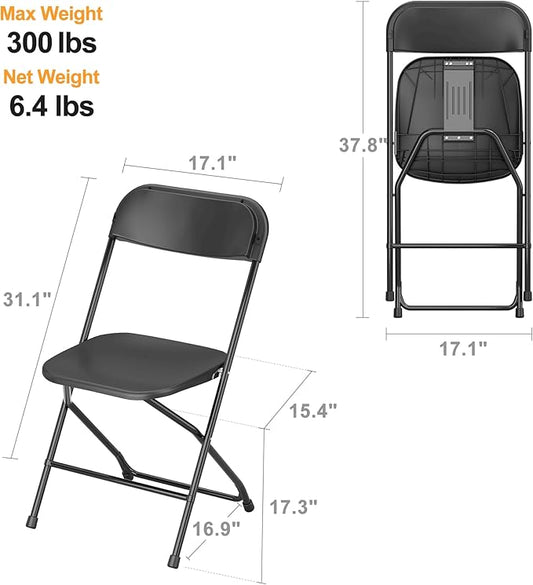 Allpop 5 Pack Plastic Folding Chair, 300lb Capacity, Portable Commercial Chair with Steel Frame for Home Office Wedding Party Indoor Outdoor Events, Stackable, Black