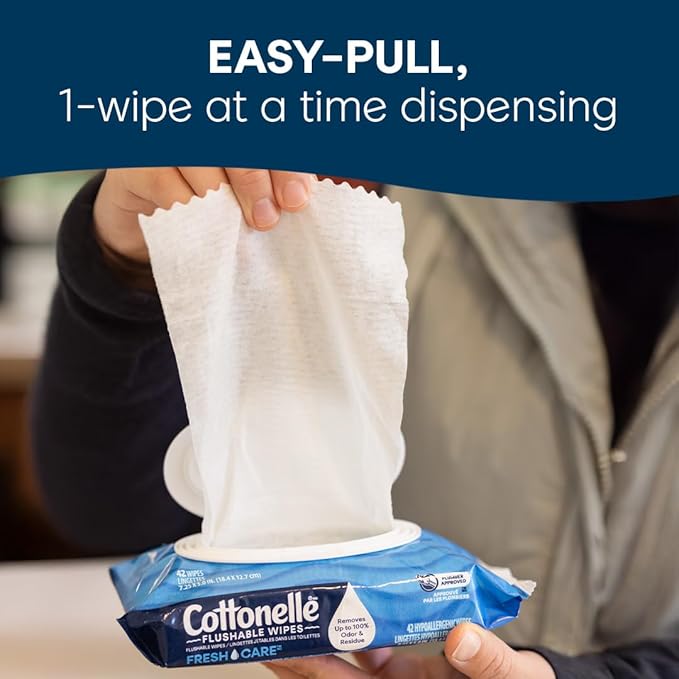 Cottonelle XL Flushable Wet Wipes, Adult Wipes Large, 8 Flip-Top Packs, 45 Wipes Per Pack (360 Total Wipes), Packaging May Vary