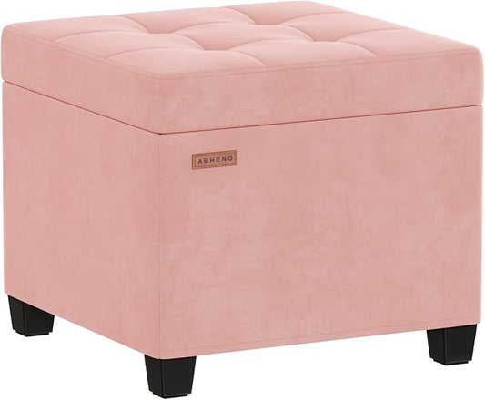 17.7 inches Velvet turfed Ottomans Cube with Storage, Metal-Framed Square Storage Ottoman Foot Rest Stool Holds 770 LB for Dorm Living Room Bedroom Pink UASND64P