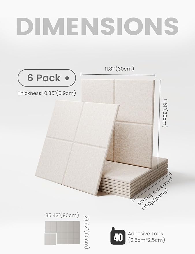 Large Felt Bulletin Board 36"x24", 6-Pack 4-Compartment Wall Organizer, Cork Board Alternative with 60 Removable Adhesive Tabs, Modular Felt Panels for Home Office, Classroom and Study-Oatmeal