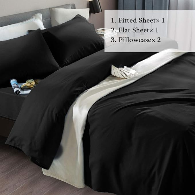 SONORO KATE Bed Sheet Set Super Soft Microfiber 1800 Thread Count Luxury Egyptian Sheets Fit 18-24 Inch Deep Pocket Mattress Wrinkle-4 Piece (Black, Twin)
