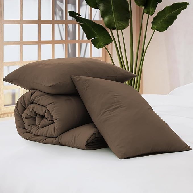 WRENSONGE Queen Comforter Set- 7 Pieces Soft Chocolate Brown Bed in a Bag with Fitted Sheet, Flat Sheet, 2 Pillow Shams, and 2 Pillowcases- Warm Bedding Sets Queen for All Season