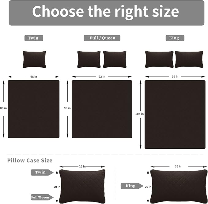Easy-Going Full/Queen Size Reversible Quilt Set with 1 Quilt and 2 Pillow Shams, Soft Bed Quilt Cover, Water Resistant Lightweight Microfiber Bedspread, Stain Resistant, Chocolate/Beige