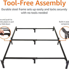 Amazon Basics Metal Bed Frame(Box Spring Required), 9-Leg Base for Box Spring and Mattress, Full, Tool-Free Easy Assembly, Black