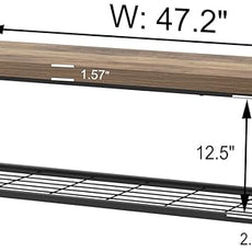 FOLUBAN Entryway Bench, Industrial Wood and Metal Storage Bench with Metal Shelf, Indoor Shoe Rack Bench Seat for Living Room, Bedroom, Hallway, Entrance, Rustic Oak, 47 Inch