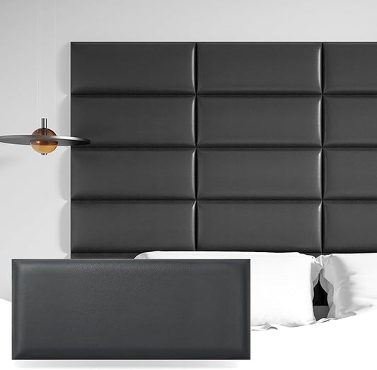 Art3d Peel and Stick Headboard for Twin in Black, Pack of 6 Panels Sized 9.84" x 23.62", Soundproof Wall Panels 3D, Upholstered Wall Panel