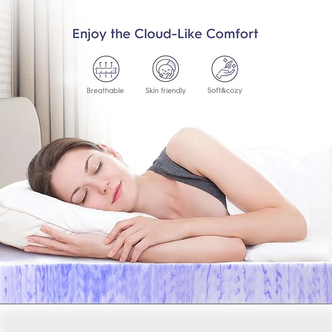 ELEMUSE 2 Inch Ventilated Design Memory Foam Cal King Size Mattress Topper,Cooling Gel Infused Swirl Foam Pad for Pressure Relief Back Pain,Bed Topper for Body Support, CertiPUR-US Certified