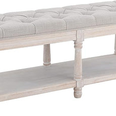 chairus Shoe Rack Bench Storage Vintage Bedroom Padded Bench Seat End of Bed, Fabric Tufted Farmhouse French Entryway Bench with Wood Legs for Hallway Foyer, Beige