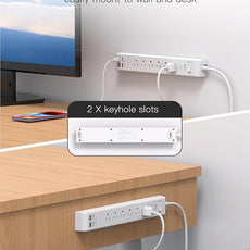 2 Pack Power Strip, 12FT Long Extension Cord, Surge Protector with 6 Outlets and 4 USB Ports (2 USB C), Flat Plug Overload Protection, Extension Cord 10+ ft, Wall Mount for Home Office Dorm College