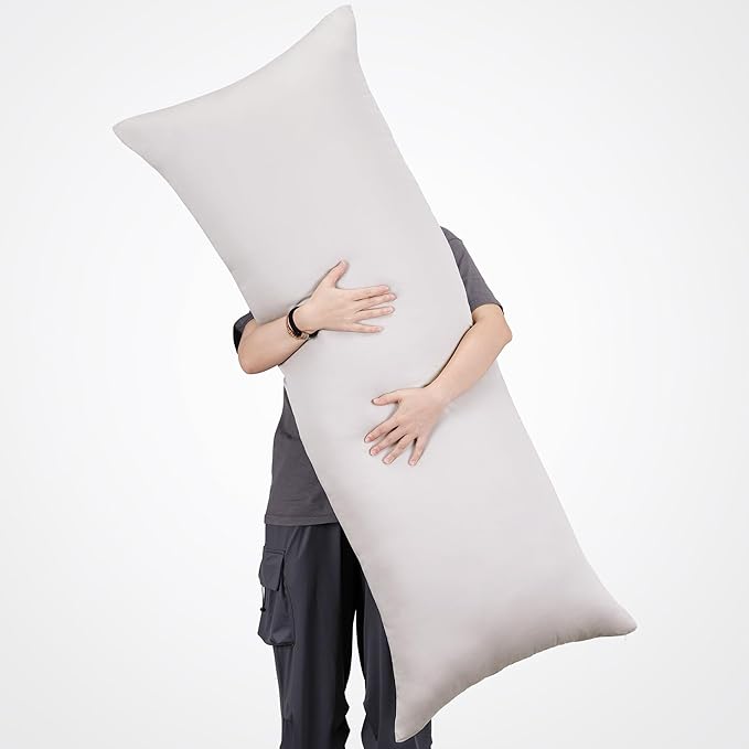 Best Season 100% Cotton Body Pillow Case Cover with Zipper Wrinkle-Free, 400 Thread Count Super Soft Pillowcase for Body Pillow, Breathable Long Pillow Protector 21"" x 54"" Light Grey