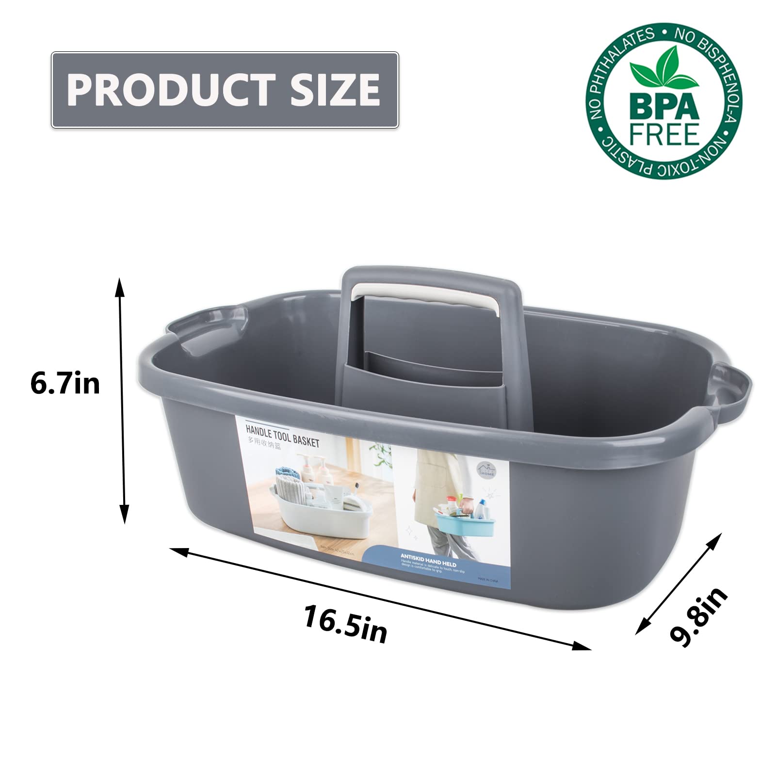 JiatuA Large Cleaning Supplies Caddy Portable Shower Basket Supply Organizer with Handle Plastic Bucket Tool Storage for Bathroom, Bedroom, Kitchen, College Dorm, Garden, Dark Gray Dormly