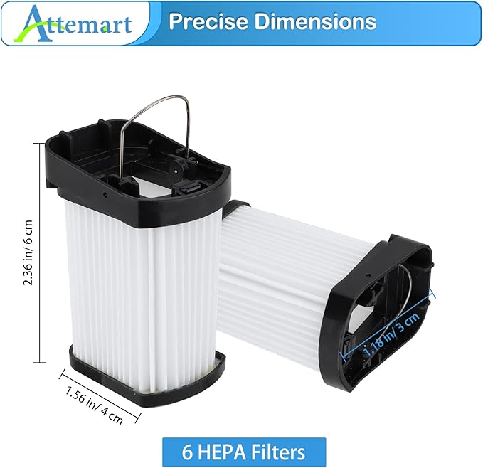 WV401 Fabric Filter Compatible with Shark Wandvac Cordless Handheld Vacuum WV400 WV401BL WV401PK WV410BL WV410PR WV410TL QV410QBL Replacement Filters, Compare to Part # XFFWV400, 6 Pack