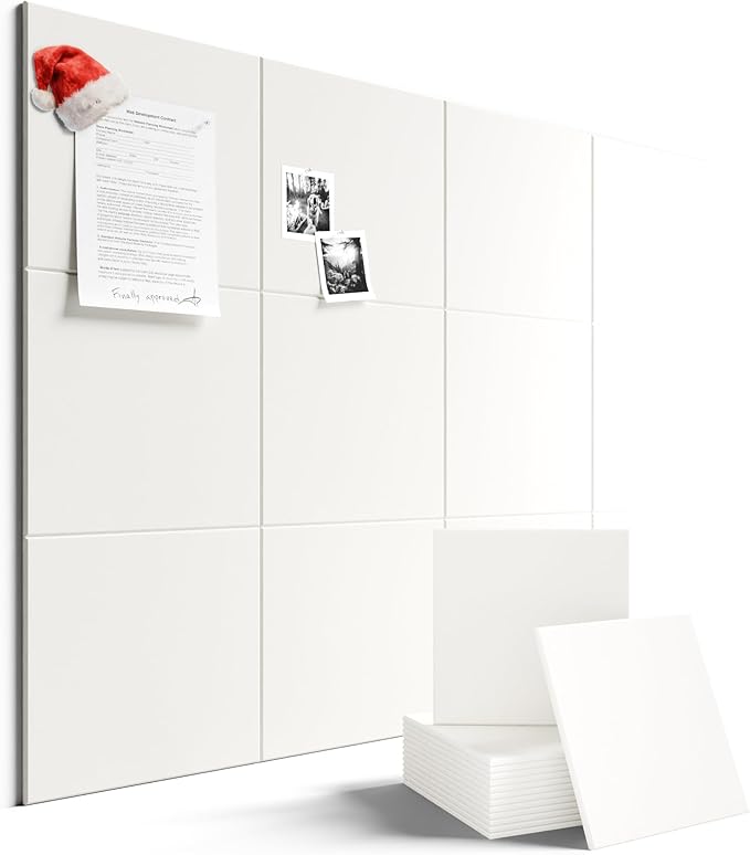 Large Felt Bulletin Board 48" x 36" Cork Board Alternative-12 Pack with 70 Safe Removable Adhesive Tabs, Cork Boards for Walls Cork Board for Home Office Classroom Pin Board - Milky White