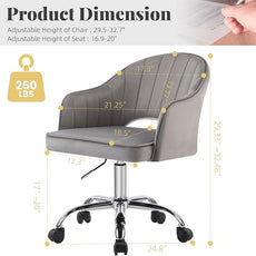 MOJAY Modern Vanity Chair with Wheels, Mid-Back Cutout Velvet Home Office Chair, Swivel Height-Adjustable Soft Seat Cute Desk Chair with Arm Support (Dove Grey)