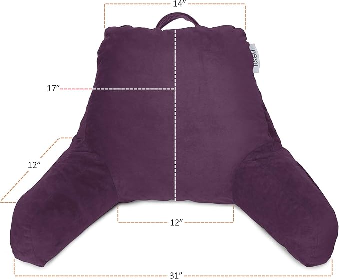 Nestl Reading Pillow with Shredded Memory Foam, Designed for Sitting Up in Bed and Couch, Back and Arms Adjustable Support for Adult & Teens Backrest Pillows for Reading, with Washable Cover Purple