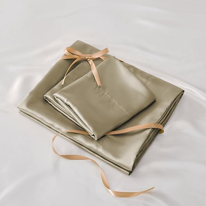 BEDELITE Satin Sheets Queen Size Bed Set, Luxury Soft Taupe Silky Sheets for Hair and Skin, Similar to Silk Bed Sheets Set 4 Pieces with 1 Deep Pocket Fitted Sheet, 1 Flat Sheet, and 2 Pillowcases