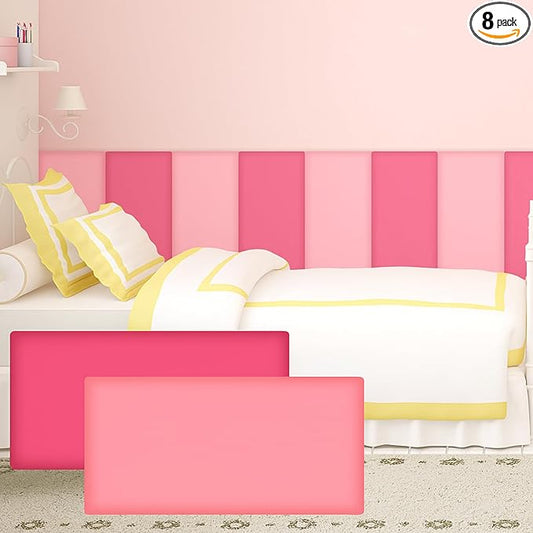 8 Pack Wall Padding for Playroom Peel and Stick Headboard 15.75" x 7.87" x 1.18" 3D Anti Collision Upholstered Wall Panels Self Adhesive Headboard Panel for Protection (Rose Pink Colors)