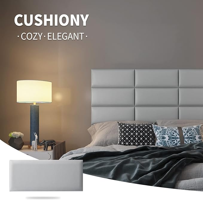 Art3d Peel and Stick Headboard for Twin in Grey, Pack of 4 Panels Sized 9.85" x 23.62", 3D Wall Panel, Upholstered