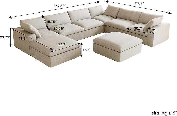 Cloud Modular Sectional Sofa Couch,Oversized Couch 8 Seater,160.6" U Shaped Convertible Couches with Storage Ottoman for Living Room,Sofa Covers Washable&Replaceable(Khkai)