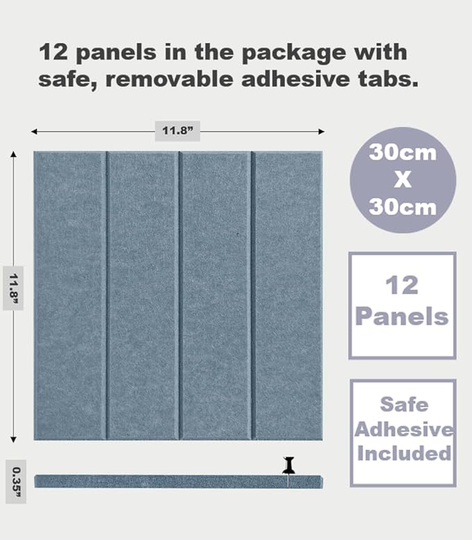 Felt Bulletin Board Tiles | Modern Cork Board Alternative | Large Cork Boards for Walls | Aesthetic Felt Wall Panels for Office & Home Decor | Pinboard & Photo Board (12-Pack) | Gray Blue
