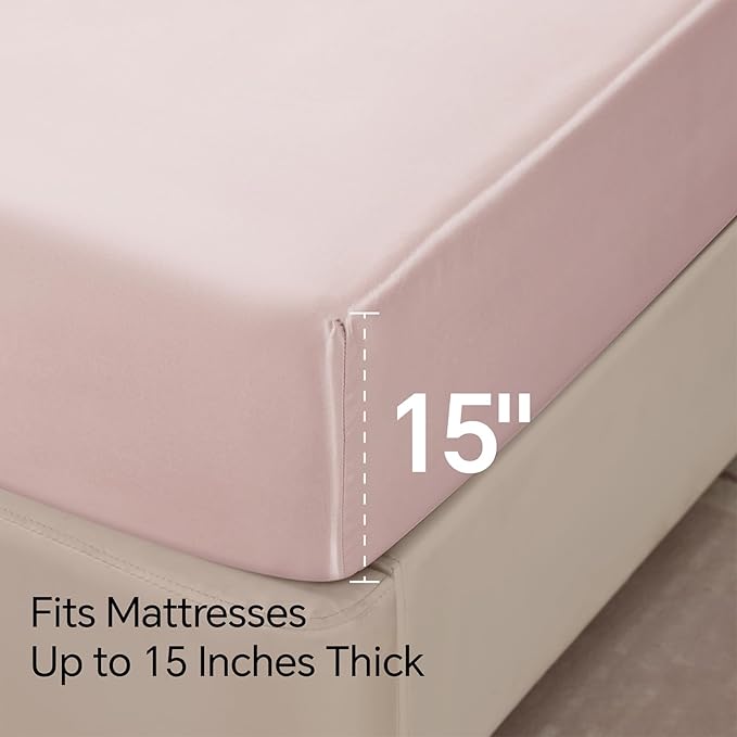 BEDELITE Satin Sheets Queen Size Bed Set, Luxury Soft Pink Silky Sheets for Hair and Skin, Similar to Silk Bed Sheets Set 4 Pieces with 1 Deep Pocket Fitted Sheet, 1 Flat Sheet, and 2 Pillowcases
