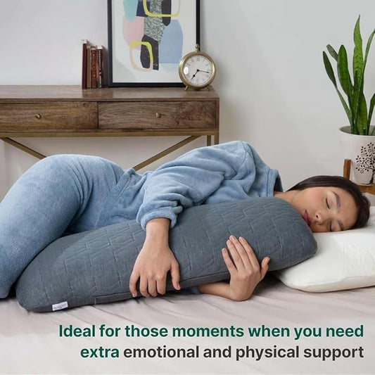 The White Willow Short Body Pillow Memory Foam Sleeping Soft Bed, Hug Pillow Insert for Sleeping & Side Sleeper (10W x 30L Inch) with Grey Zipper Cover Made from German Technology by BASF