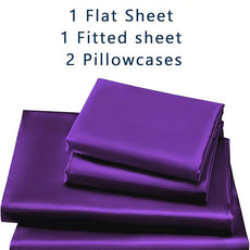 Satin Sheets King Size - 4 Pieces Luxury Silky Soft Bed Sheets, Wrinkle-Free Dark Purple Satin Silk Sheet Set with 1 Deep Pocket Fitted Sheet, 1 Flat Sheet, 2 Pillow Cases