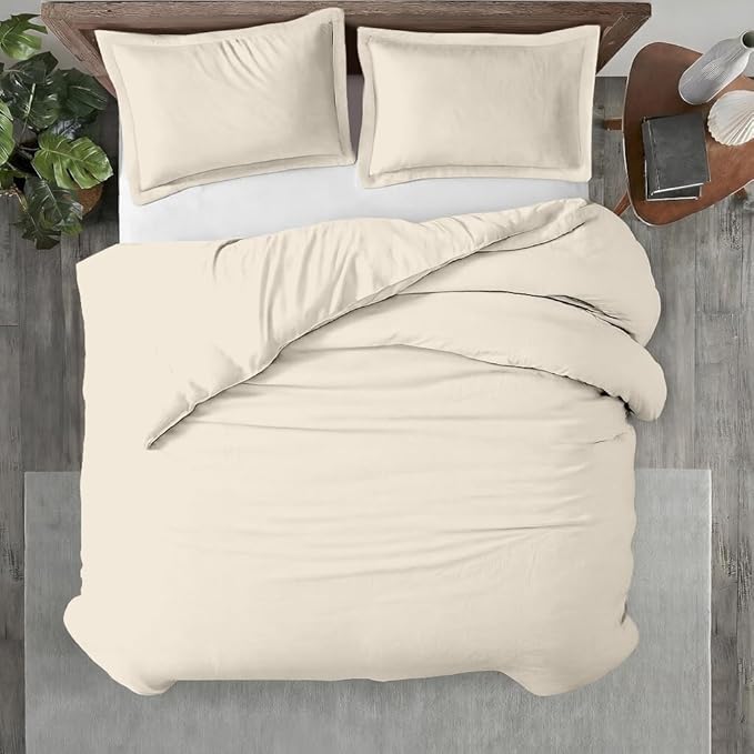 Kotton Culture 3 Pc Twin XL/Twin Duvet Cover Set-100% Egyptian Cotton Sateen 600 Thread Count Ultra Soft Premium Durable Comforter Cover Zipper Closure & Corner Ties- (Butter, 68" X 90")