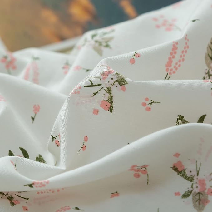 mixinni Small Floral Print Duvet Cover Full Flower Duvet Cover Set Soft Cotton Pink Reversible White Bedding Comforter Cover Zipper Closure 4 Corner Ties for Girls-Full Size