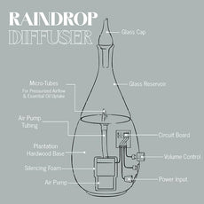 Raindrop 2.0 Aromatherapy Diffuser for Essential Oil, Waterless Glass Nebulizer w/Auto-Off Switch, BPA Free - Black