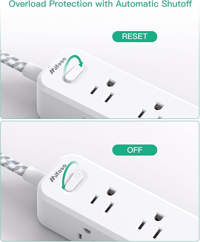 Mifaso Extension Cord, Surge Protector Power Strip, Long Extension Cord with 9 Outlets 3 USB Ports, Extension Cord with Multiple Outlets, USB Power Strip for Dorm Room Essentials, College (20FT,White)