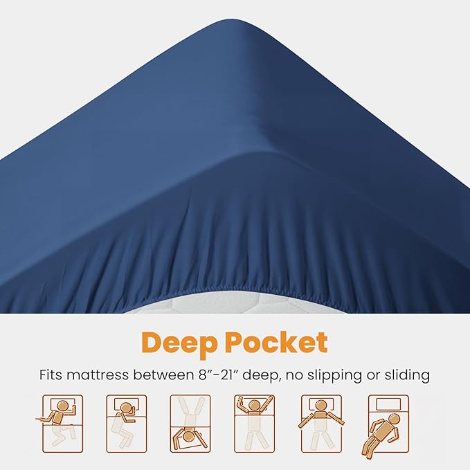 MATBEBY King Size Mattress Pad - Cooling Breathable Mattress Topper, Quilted Fitted Mattress Protector, Pillow Top Mattress Cover with 8-21" Deep Pocket, Machine Washable, Navy Blue, 78x80 Inches