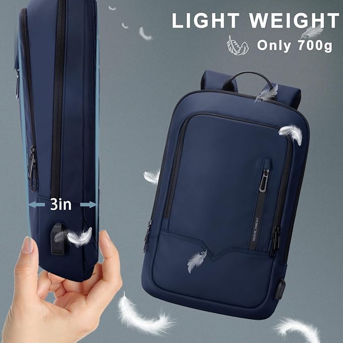 hk Backpack for Men Business Slim Backpack with USB Charger Computer Lightweight Anti-theft Travel Backpacks 15.6 inch Water Resistant Laptop Bag for Work Office College-Dark Blue